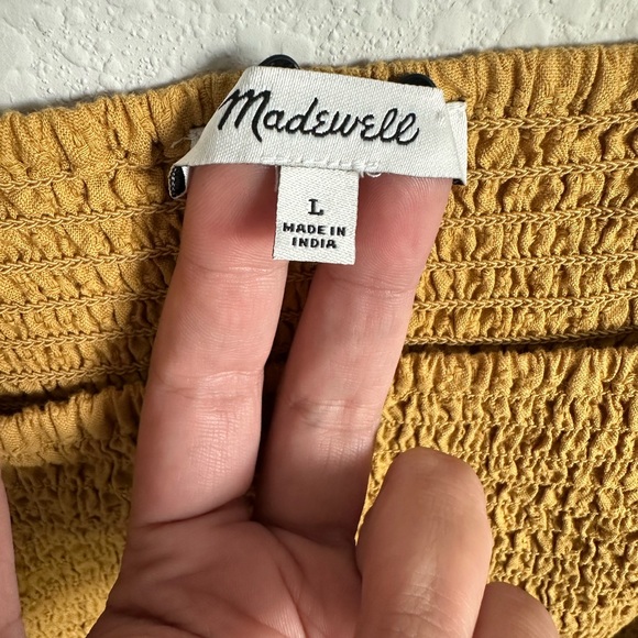 MADEWELL Large Lucie Puff Sleeve Smocked Bodice Top in mustard yellow - Picture 3 of 4